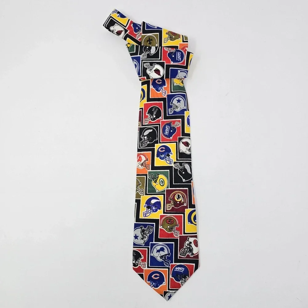 Surrey NFL Football Team Helmets All Over Print Silk Blend Necktie Multicolor